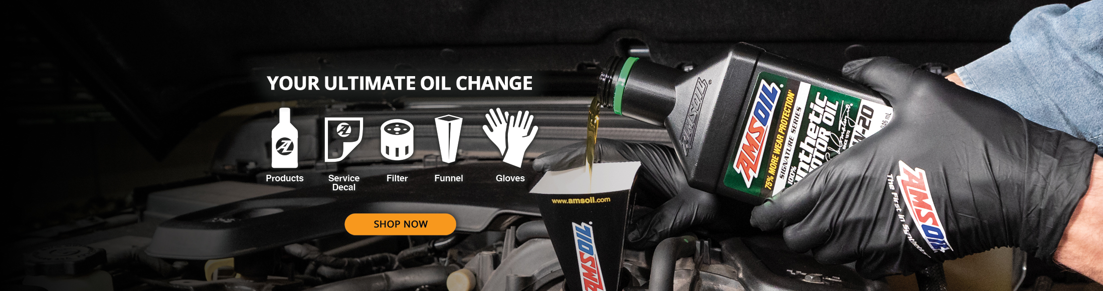 Your ultimate oil change. Products, service decal, filter, funnel, and gloves. Shop Now.