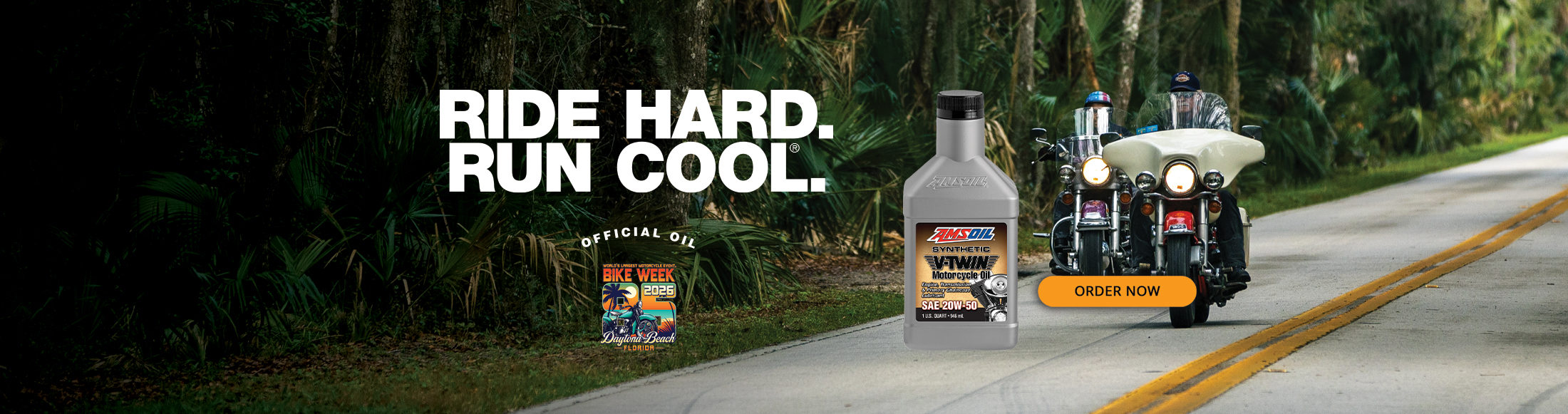 Ride Hard. Run Cool. Official oil of Bike Week 2026 Daytona Beach Florida. Order AMSOIL Synthetic V-Twin Motorcycle oil now.
