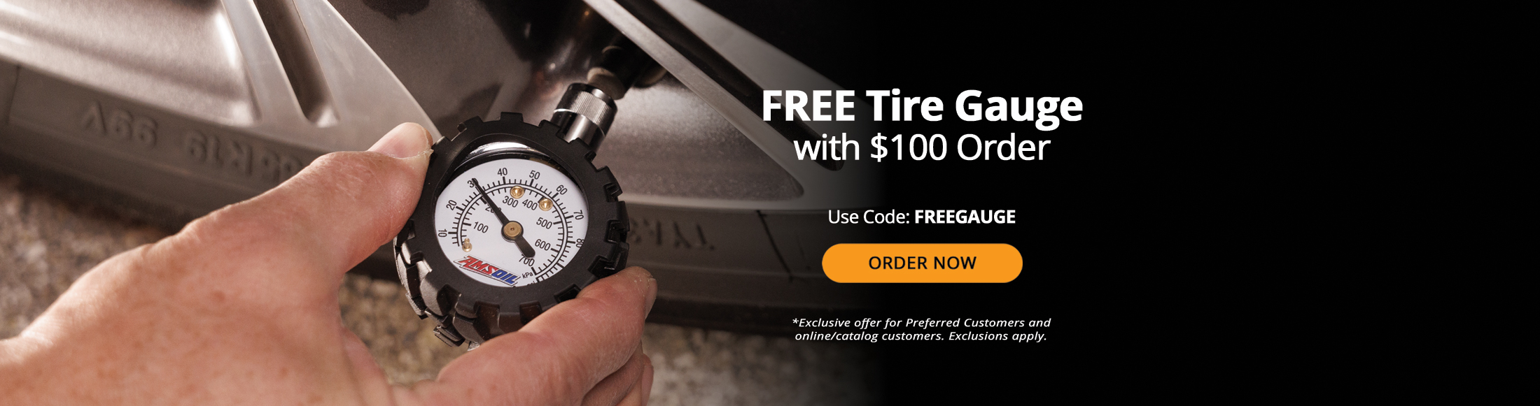 Free tire gauge with $100 order. Use Code: FREEGAUGE. Order now. *Exclusive offer for online/catalog and Preferred Customers. Exclusions apply.