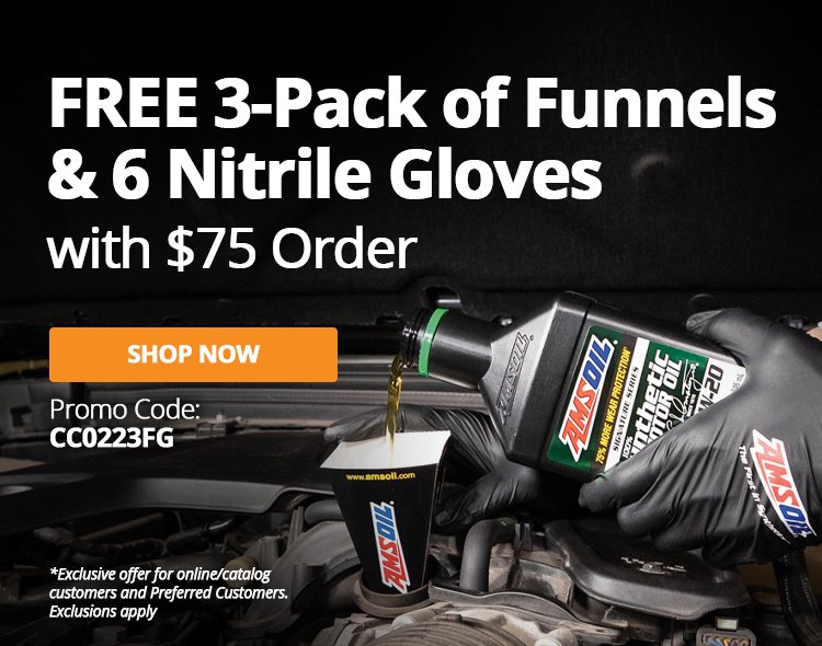 Free 3-Pack of Funnels & 6 Nitrile Gloves with $75 Order